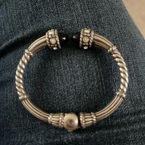 Silver plate bracelet with onyx, cabochon and crystals